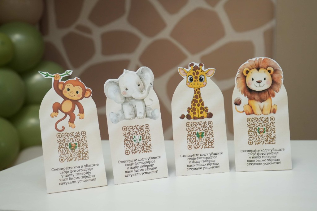 Komplet EventQR kartica sa životinjama za tematski rođendan