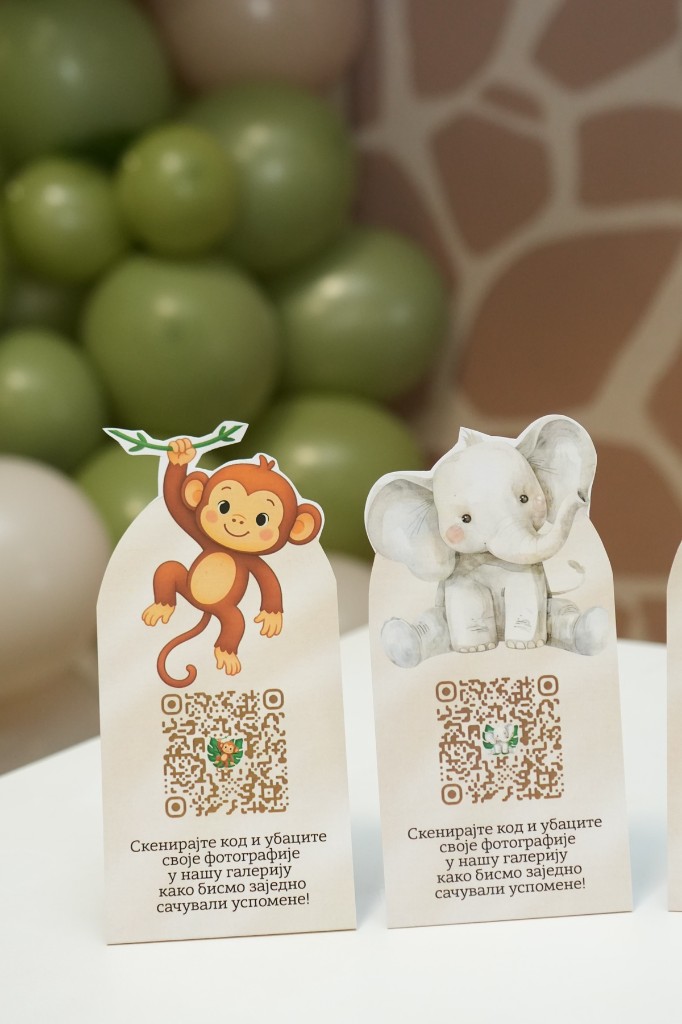 EventQR kartice sa životinjama za dečiji rođendan